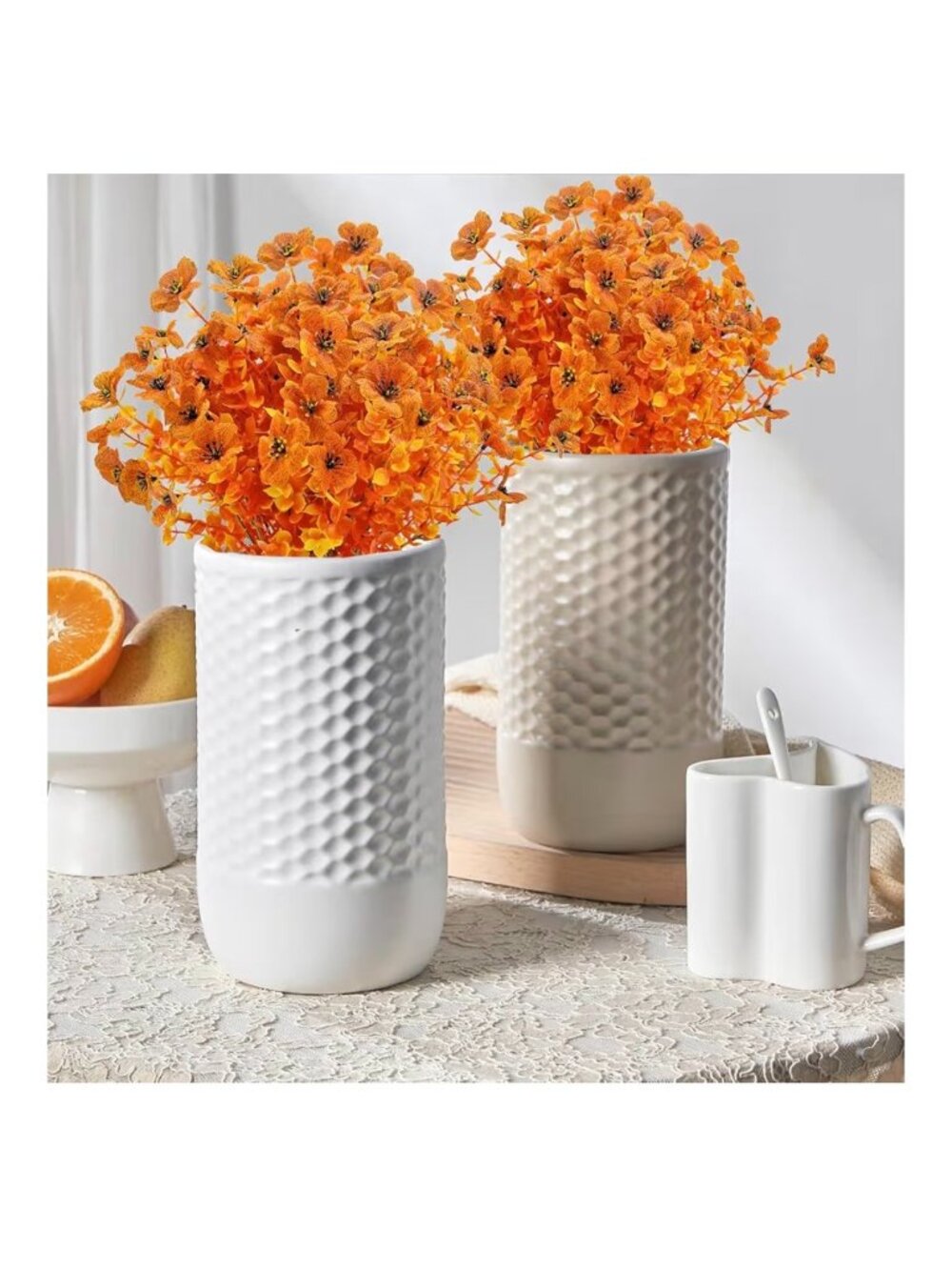 Artificial Orange Flowers Faux Silk Floral Arrangement For Home & Garden Decor O